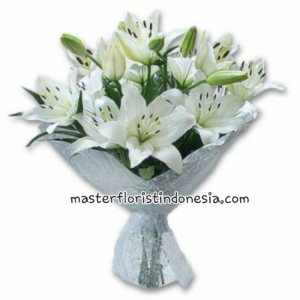 kado valentine handbouquet white lily 087878740559 | Bunga Valentine Day