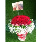 Bunga Vase Valentine Mawar Merah 50 tangkai